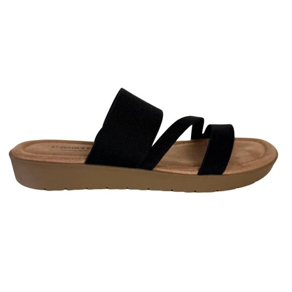 St Johns Bay Strappy Sandals Size 7.5 Black Memory Foam Flat Comfort Summer Fash - Picture 2 of 13